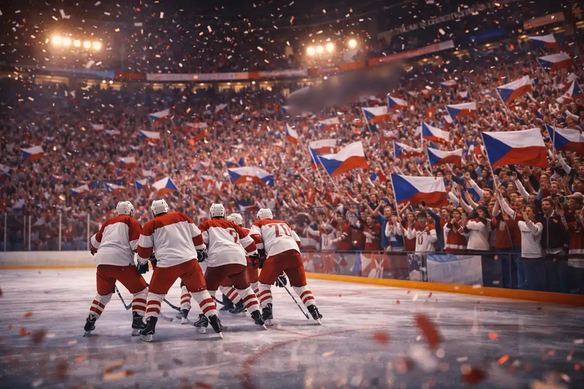 Česká hokejová reprezentace slaví vítězství na mistrovství světa